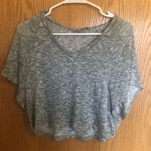 Grey Knit Flowy V-Neck Blouse